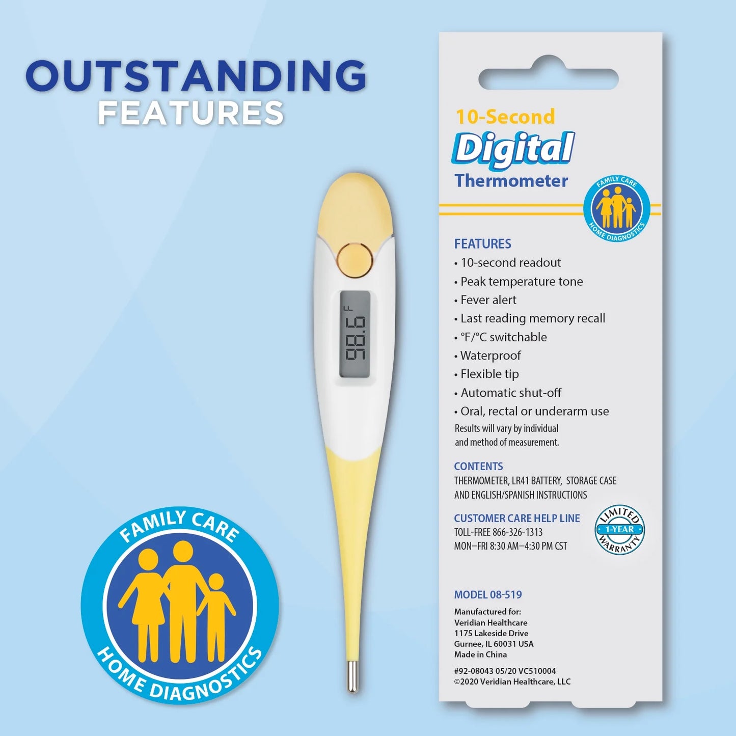 Digital Instant Read Thermometer with Flexible Tip, Dual Celsius and Fahrenheit Modes, Water-Resistant Design, and Storage Case for All Ages