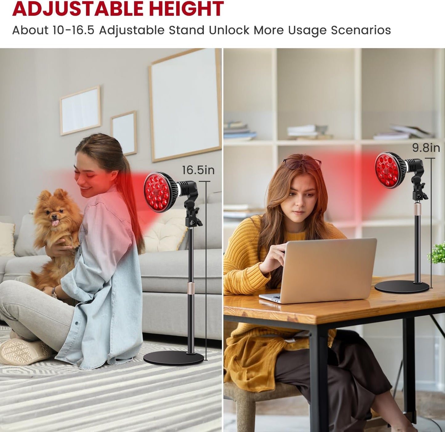 Red Light Therapy Lamp - LED Face & Body Treatment, Adjustable Stand 10-16.5In, 18 Leds 660Nm & 850Nm Combo