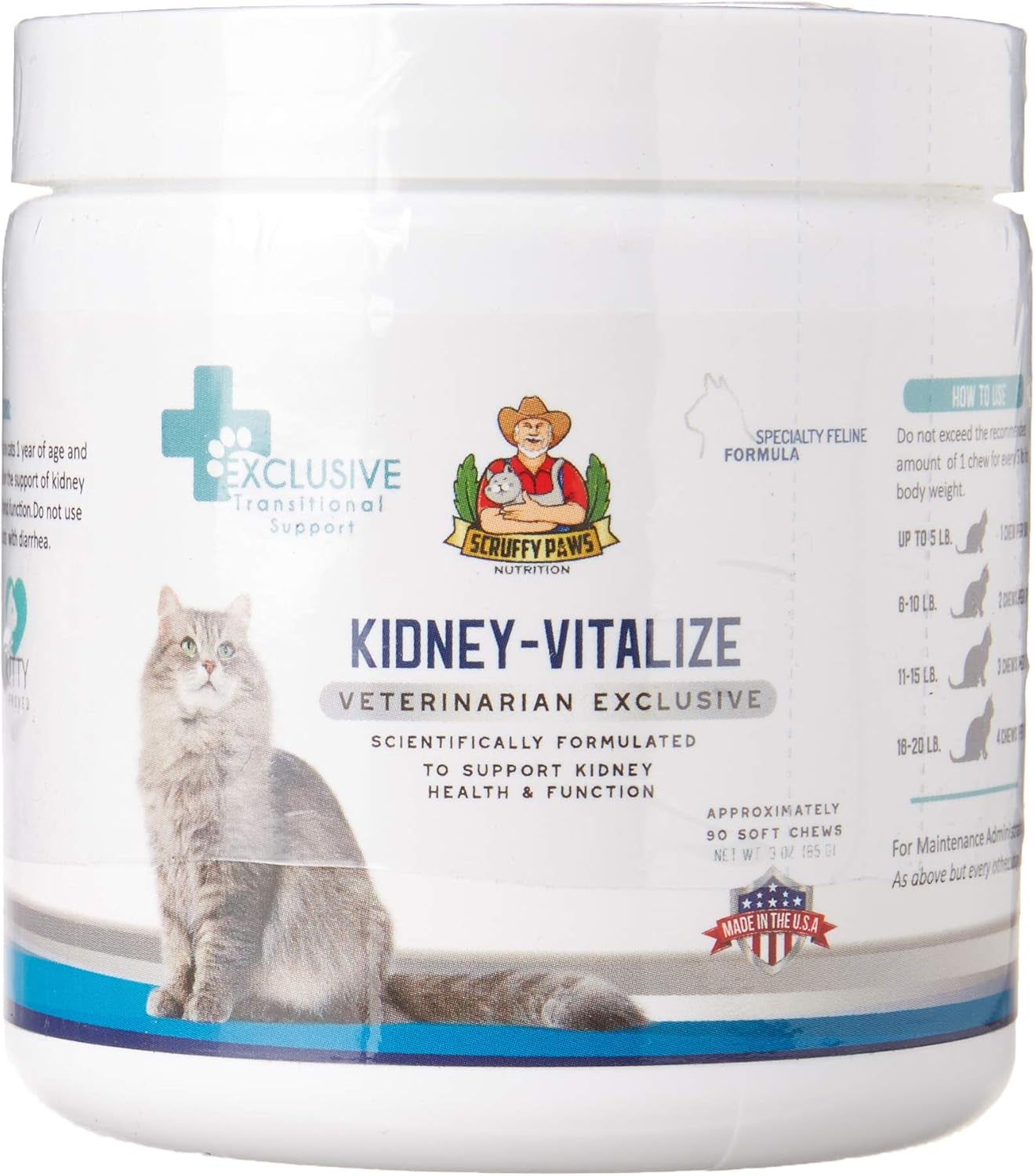 Scruffy Paws Kidney Vitalize Chews (3Oz Jar - 80 Chews Approx), Chicken Flavor