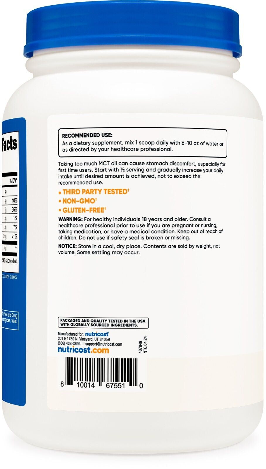 Nutricost MCT Oil Powder 2LBS (32Oz) - Great for Ketosis and Ketogenic Diets