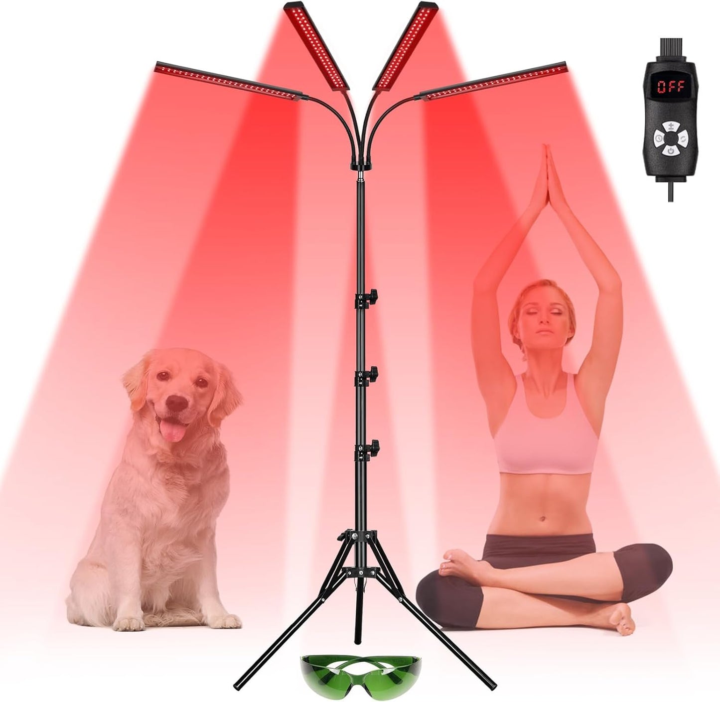 Red Light Therapy with 4 Heads, 3-In-1 Chip Infrared Light Therapy Device, Adjustable Stand, 660Nm Red Light and 850Nm near Infrared Light for Face, Body, Pain,Skin, Home Use