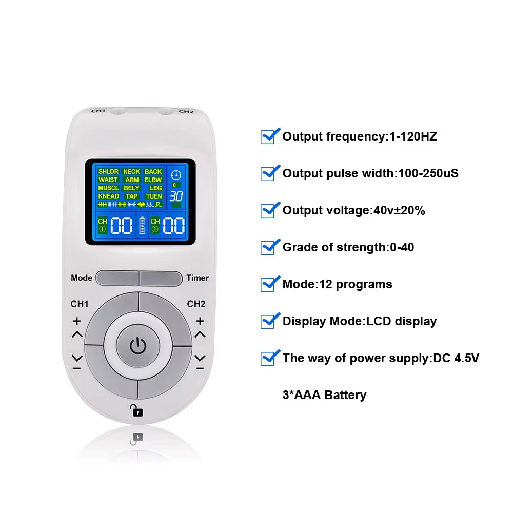 12-in-1 Electric Tens Pulse Massager - EMS Muscle Stimulator for Pain Relief & Physiotherapy