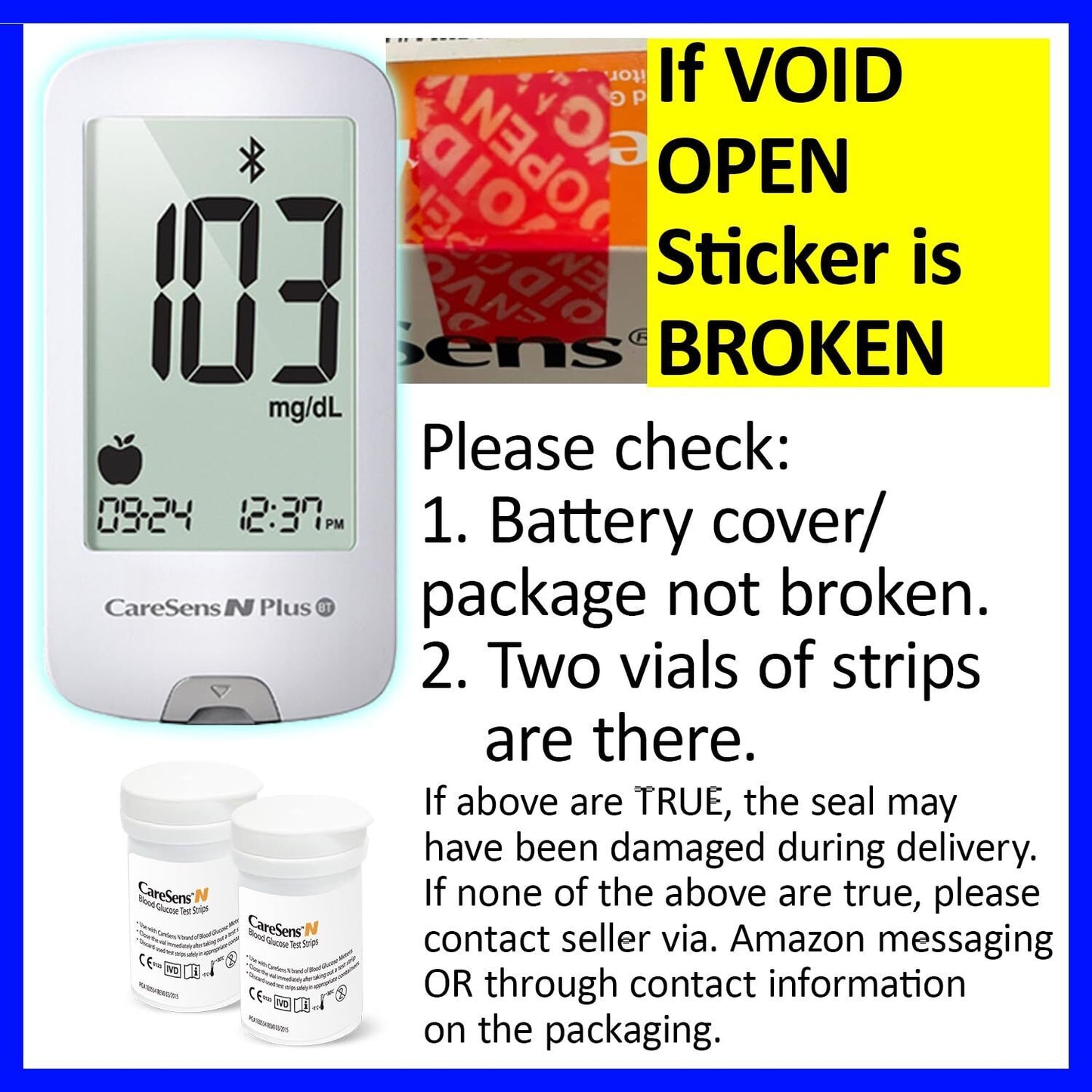 Blood Glucose Monitoring Bluetooth System - Includes 100 Test Strips and Lancets