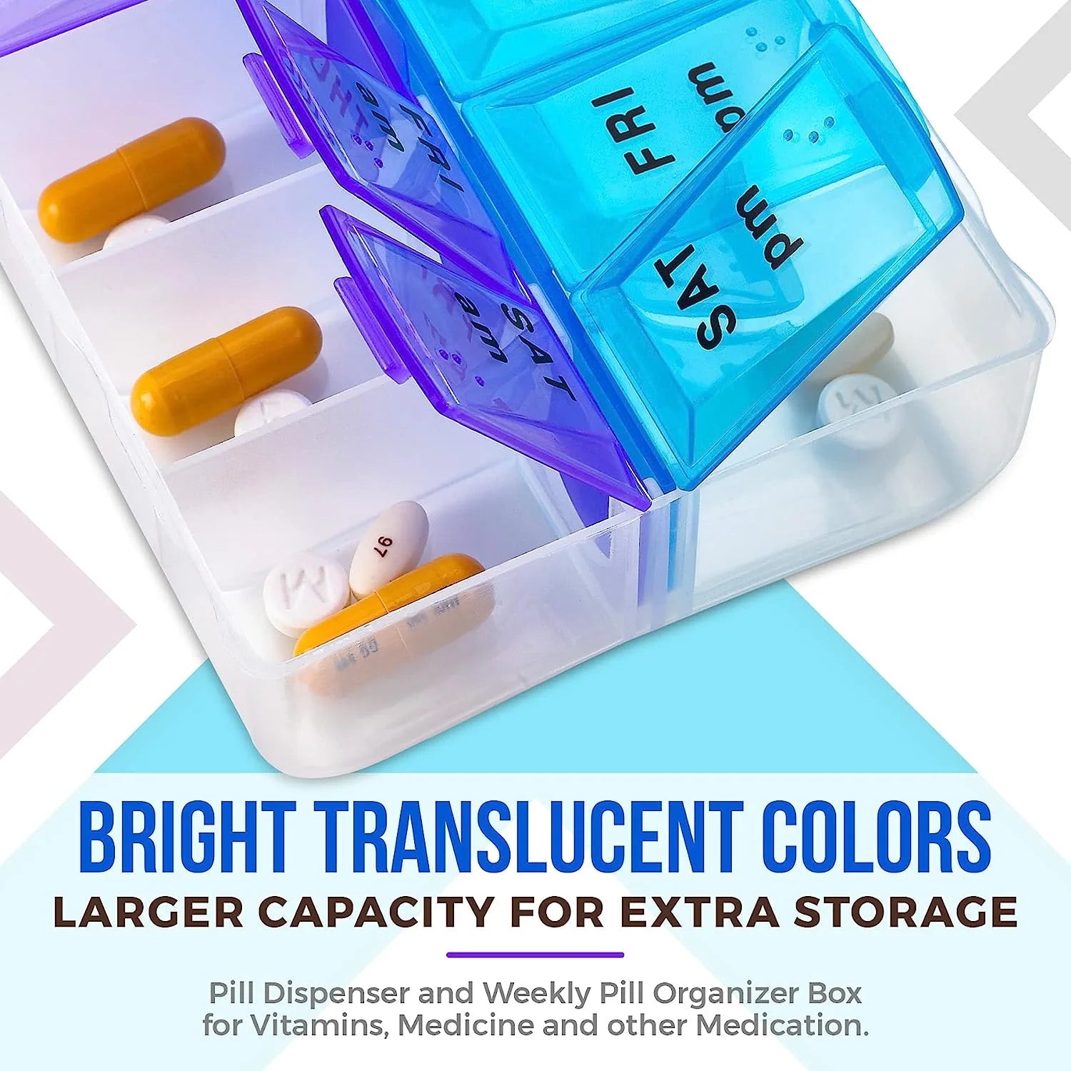 Weekly Pill Organizer, Twice-A-Day, 2 Pill Organizer Extra Large - Blue