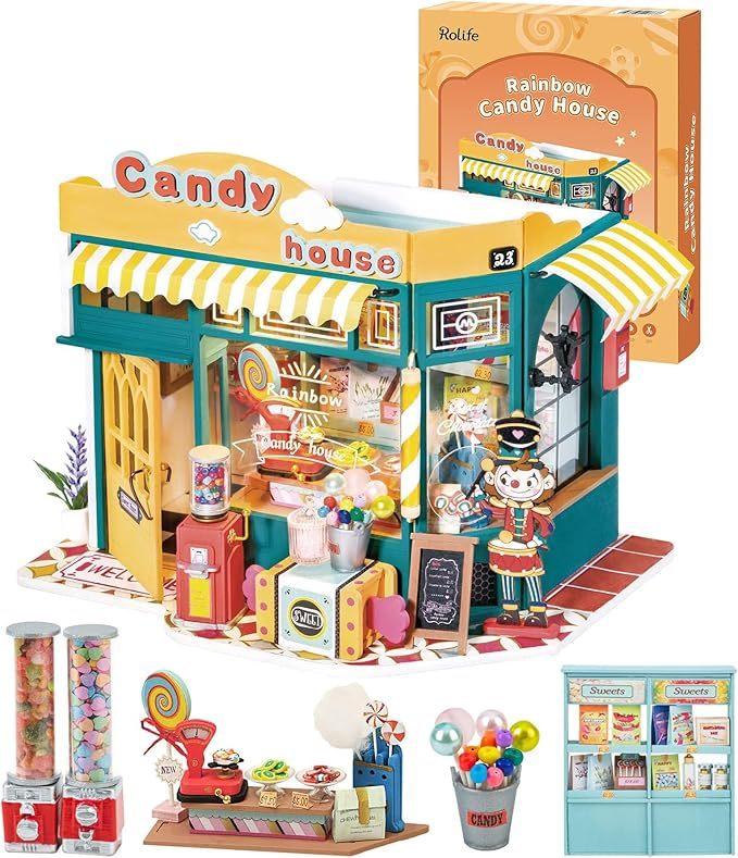 Robotime Rolife Rainbow Candy House DIY Miniature House For Kids Girls Xmas Gifts 3d Wooden Puzzle Dollhouse Funny Creative Toys DG158