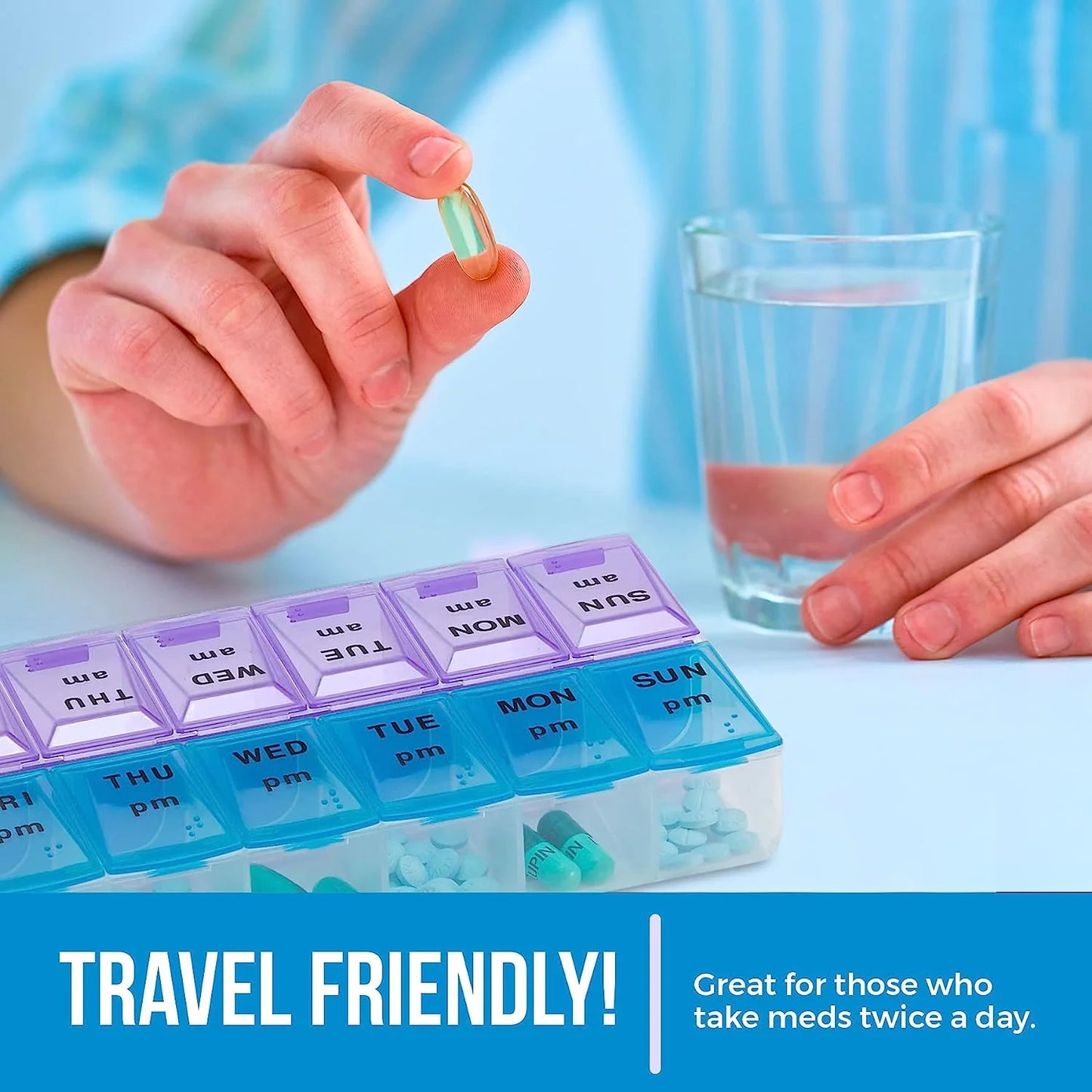 Weekly Pill Organizer, Twice-A-Day, 1 Pill Organizer, Plastic - Multicolor
