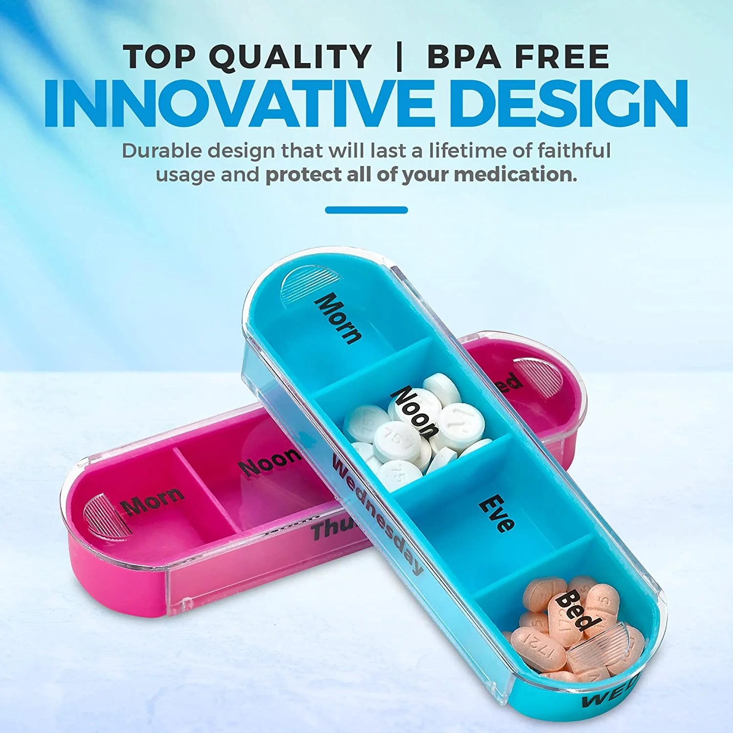 Weekly Pill Organizer Wallet - 2 Pack, Compact Travel Pill Case