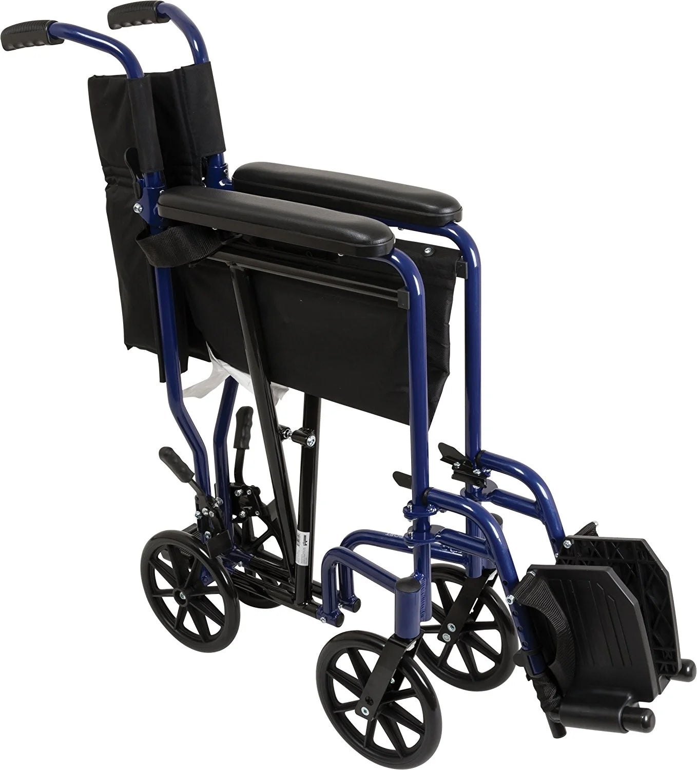 19" Aluminum Lightweight Transport Chair, Height Adjustable, Blue, 300 Lb Weight Capacity