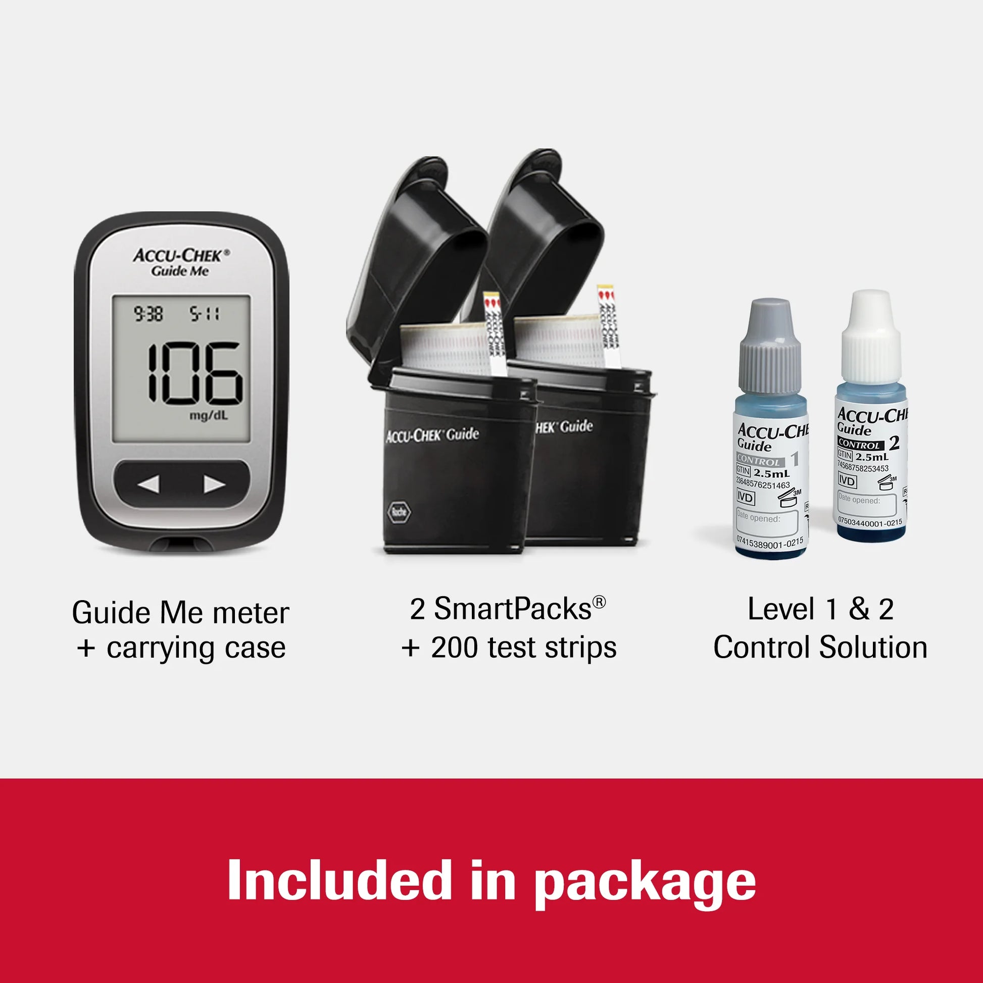 Guide Me Glucose Monitor Kit for Diabetic Blood Sugar Testing: Guide Me Meter, 200 Guide Test Strips, and Control Solution