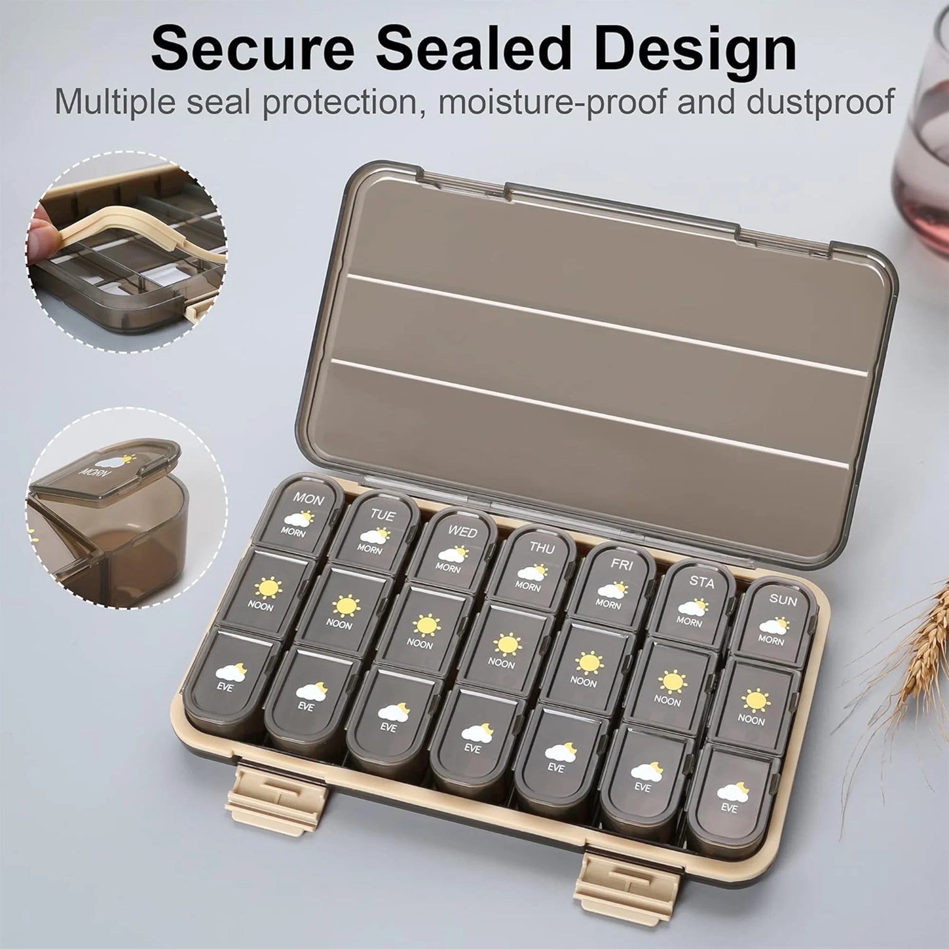 7 Day Pill Organizer AM PM 3 Times a Day, Large Capacity Weekly Pill Box