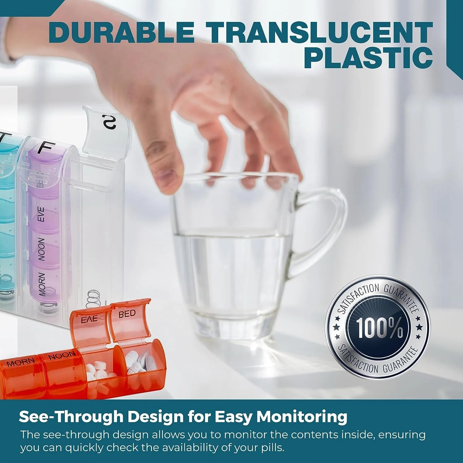 Pop-Up Weekly Pill Organizer Single Box 4 Daily Compartments