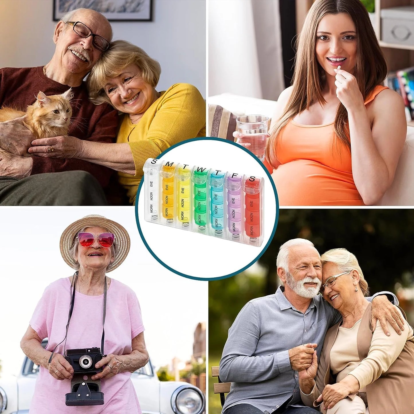 Pop-Up Weekly Pill Organizer Single Box 4 Daily Compartments
