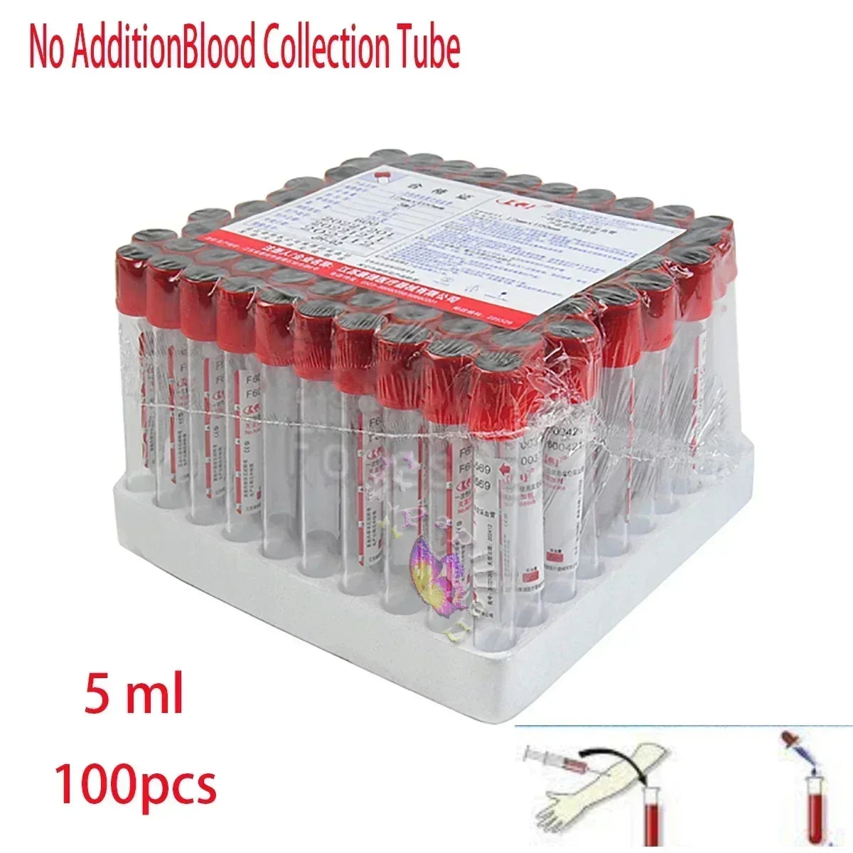 Blood Collection No Additives Tube Lab Consumables 100Pcs Veterinary 3Ml/5Ml/10Ml Plain Tube Sterile Blood Test Tubes