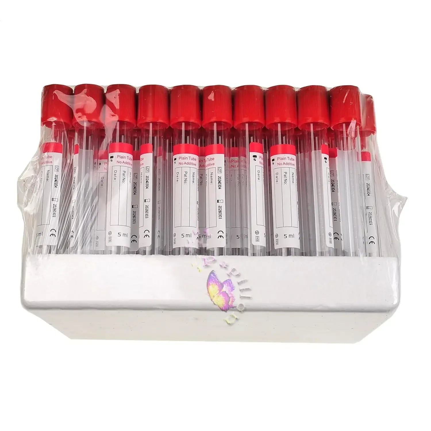 Blood Collection No Additives Tube Lab Consumables 100Pcs Veterinary 3Ml/5Ml/10Ml Plain Tube Sterile Blood Test Tubes