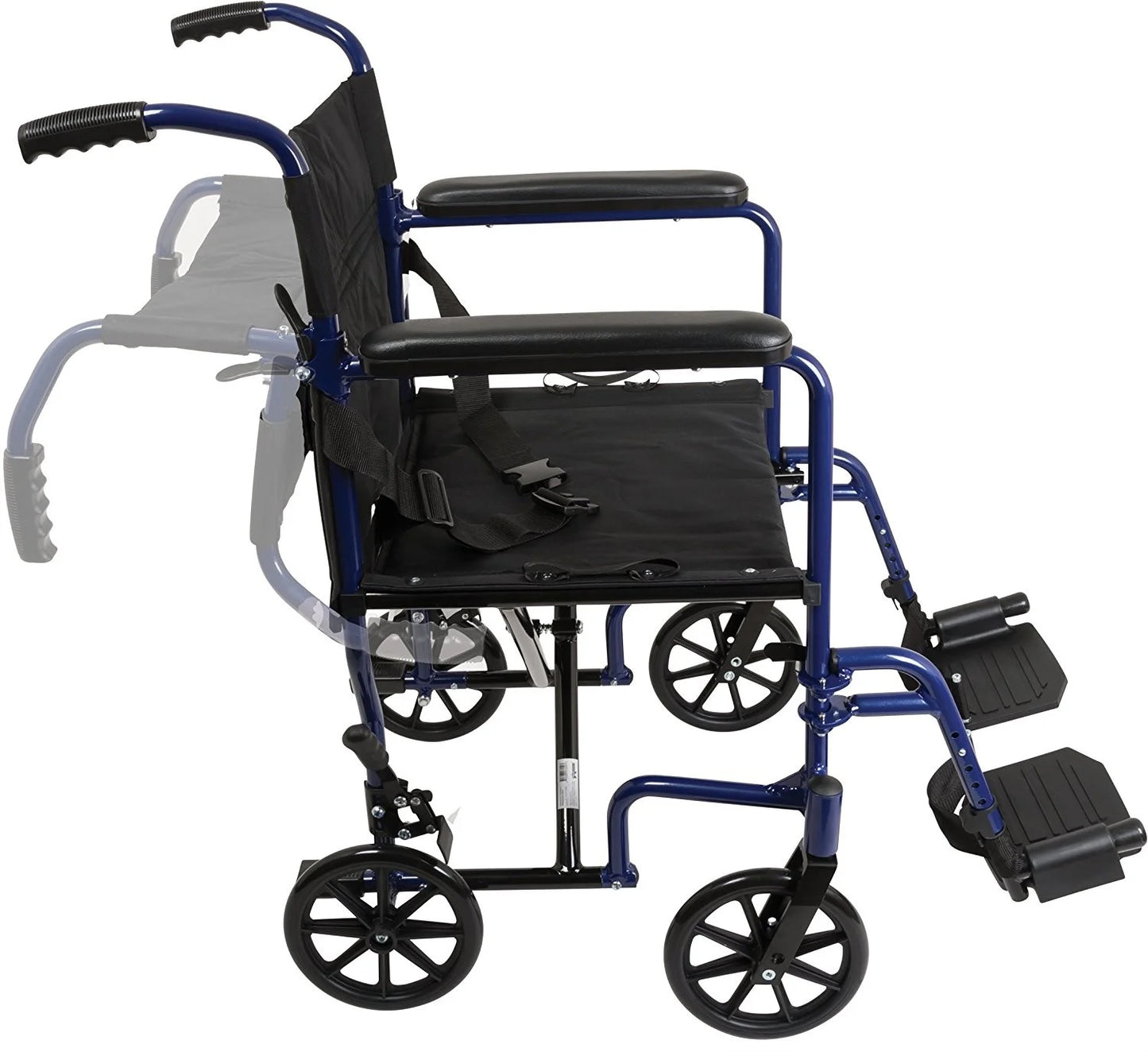 19" Aluminum Lightweight Transport Chair, Height Adjustable, Blue, 300 Lb Weight Capacity