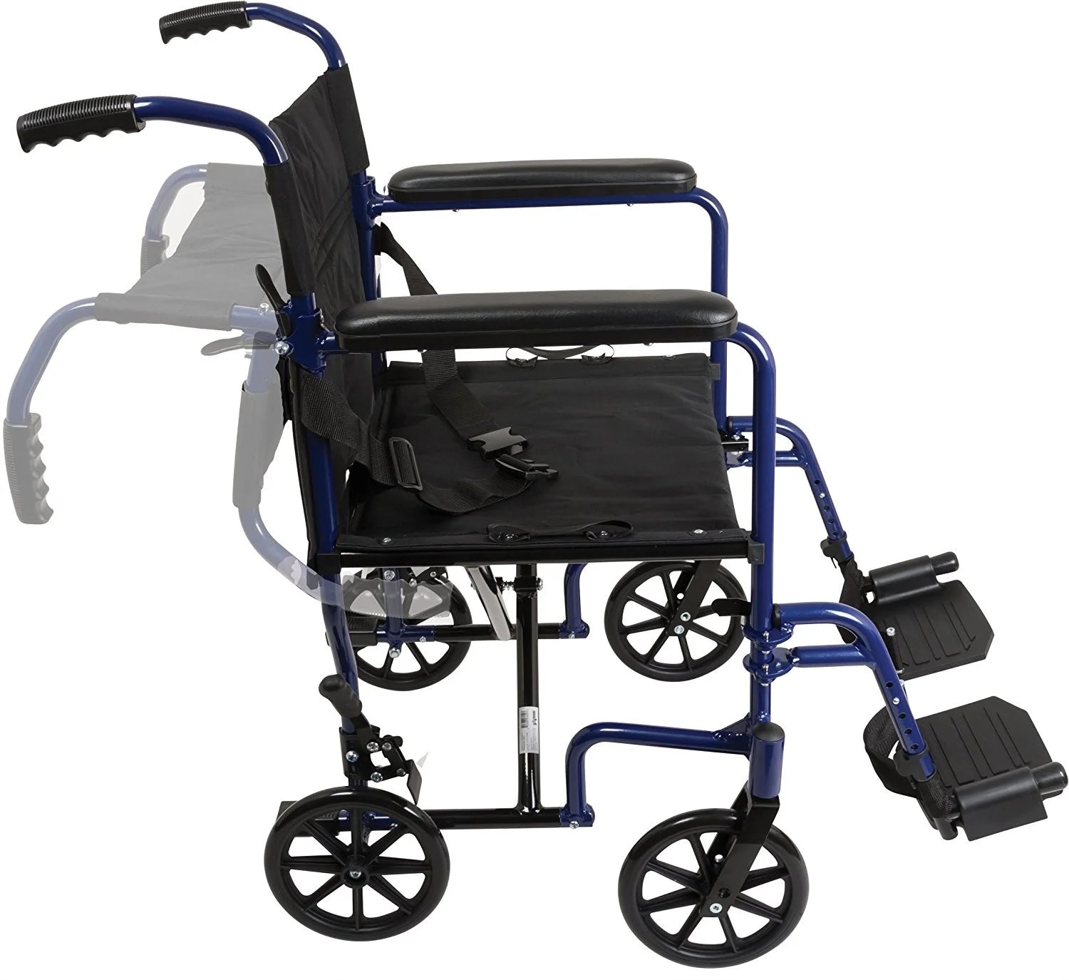 19" Aluminum Lightweight Transport Chair, Height Adjustable, Blue, 300 Lb Weight Capacity